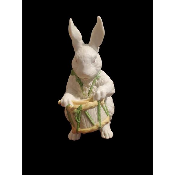 Vintage Department 56 Porcelain Bisque Bunny Rabbit Playing Drum 7.5" - Picture 1 of 7
